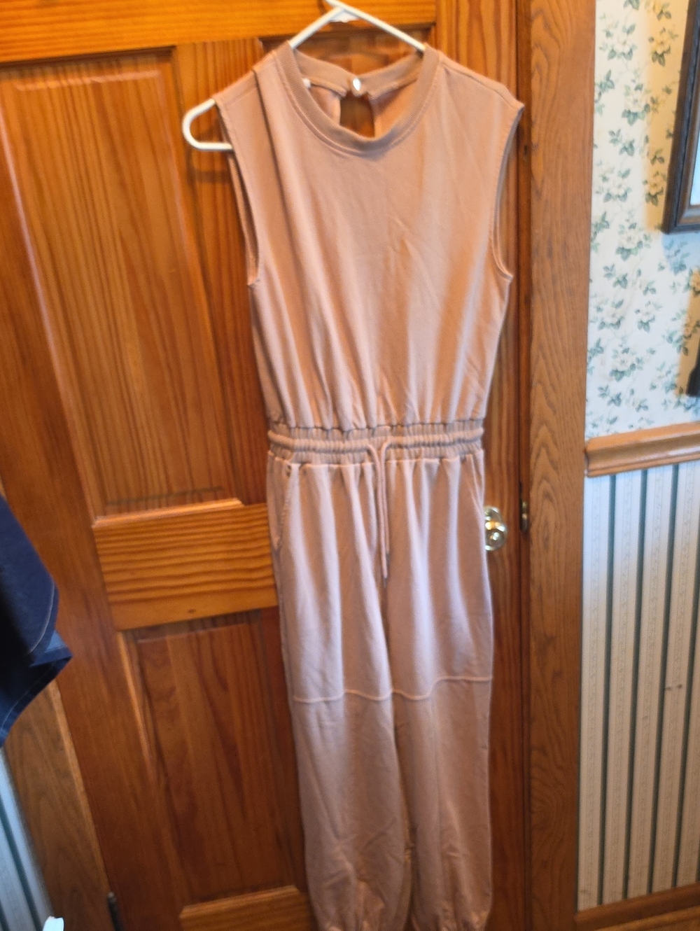 Sleeveless Drawstring Jumpsuit in Mauve Taupe